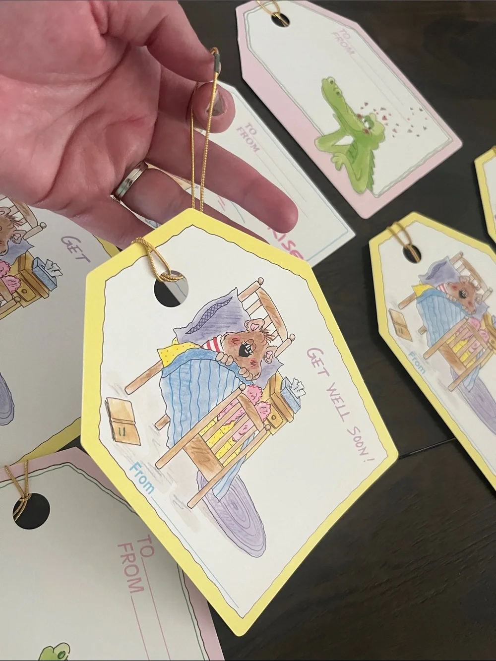 Vintage Jumbo Gift Tags large Cute Animal Gift Tags Yellow & Pink TLC Creations